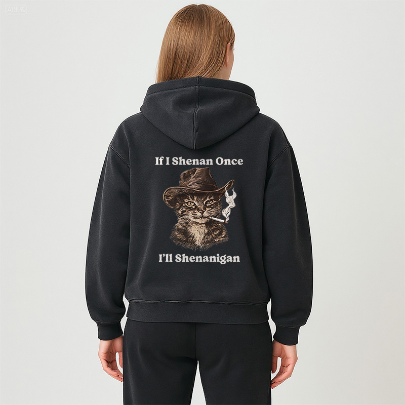 Tokyocanvas Funny Unhinged Cat Washed Zip Hoodie