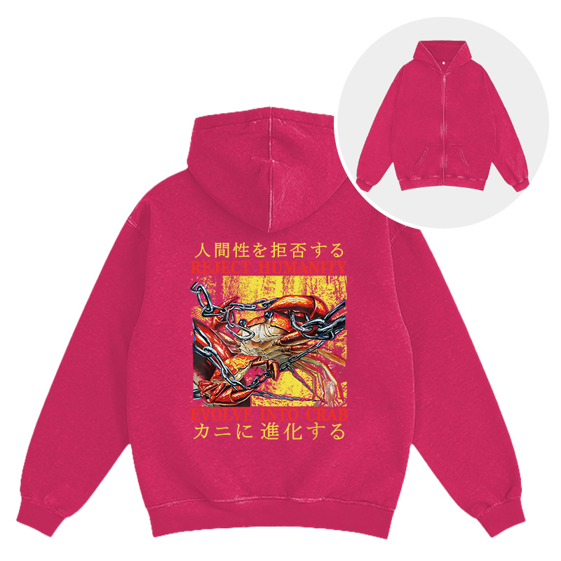 Tokyocanvas Japanese Funny Crab Meme Washed Zip Hoodie