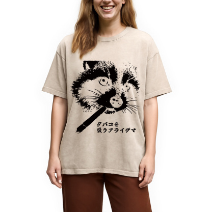 Tokyocanvas Somking Raccoon Washed T-Shirt