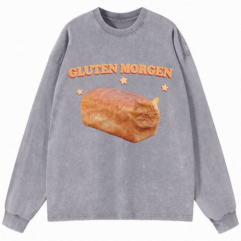 Tokyocanvas Silly Gluten Cat Long Sleeve Washed T-Shirt