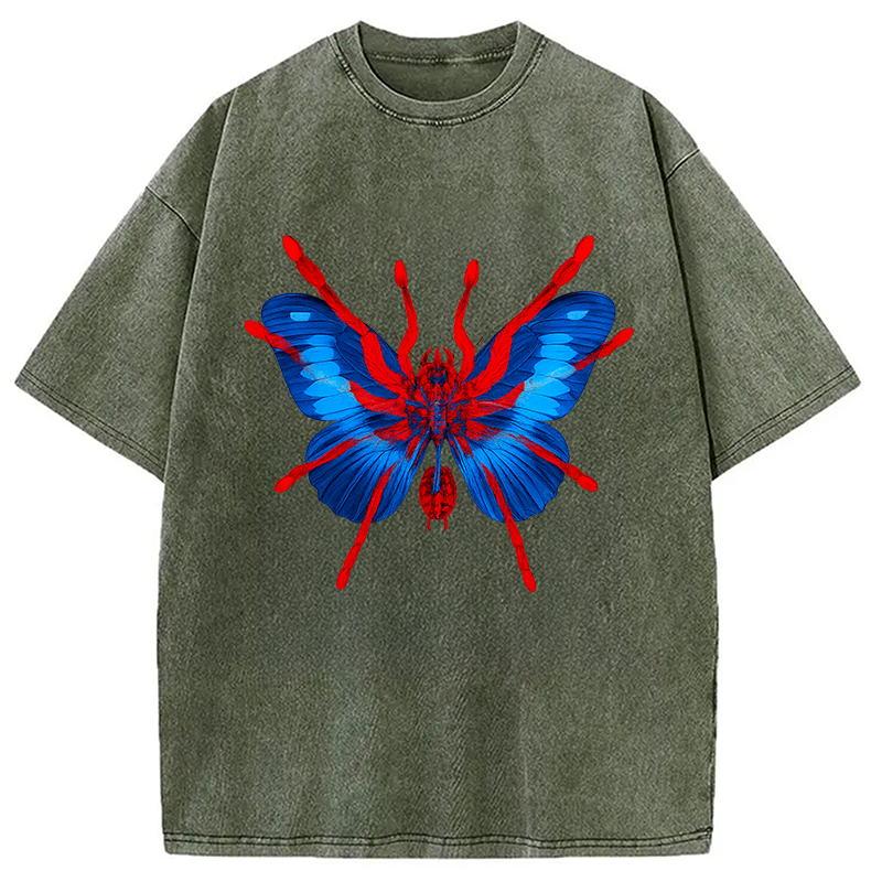 Tokyocanvas Japanese Art Blue Hallucinogenic Butterfly Washed T-Shirt