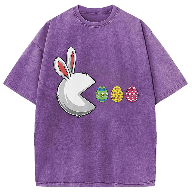 Tokyocanvas Funny Easter Bunny Egg Hunter Washed T-Shirt