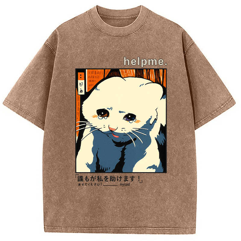 Tokyocanvas Sad Cat Meme Washed T-Shirt