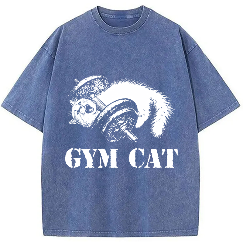 Tokyocanvas Cat Pumping Iron At The Gym Washed T-Shirt