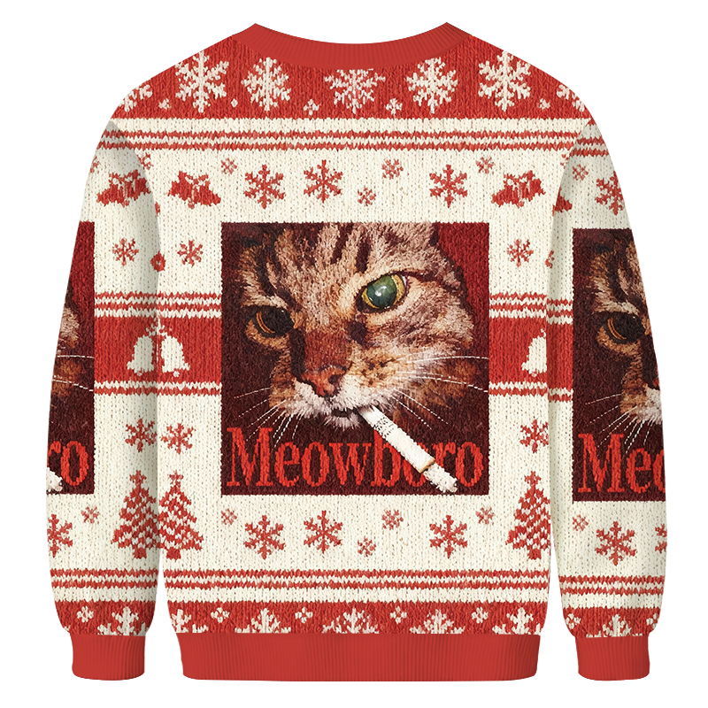 Tokyocanvas Red Meowlboro Smoking Cat Christmas Ugly Sweatshirt