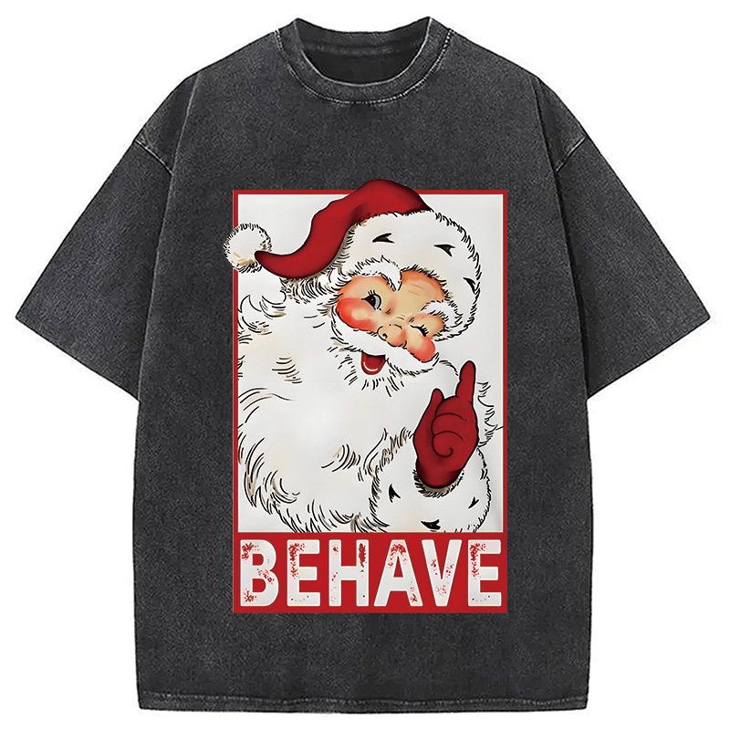 Tokyocanvas Christmas Santa Behave Funny Washed T-Shirt