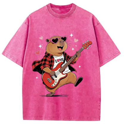 Tokyocanvas Cute Bear Guitar Valentine Washed T-Shirt