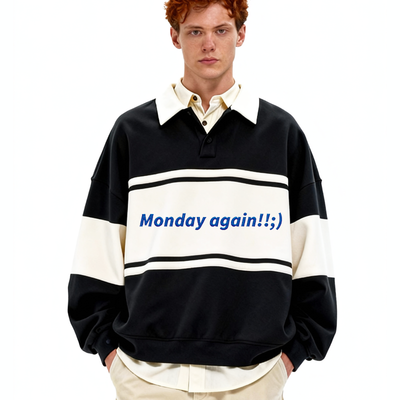Tokyocanvas Monday Again Polo Embroidered Sweatshirt