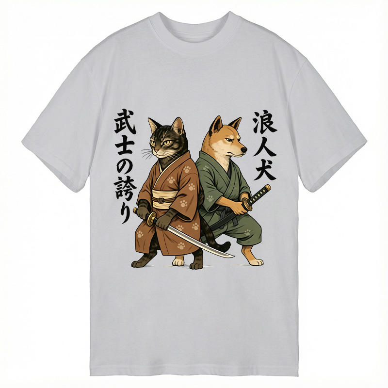 Tokyocanvas Samurai Cat vs Ronin Dog Classic T-Shirt
