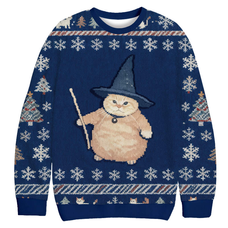 Tokyocanvas Wizard Cat Funny Halloween Christmas Ugly Sweatshirt