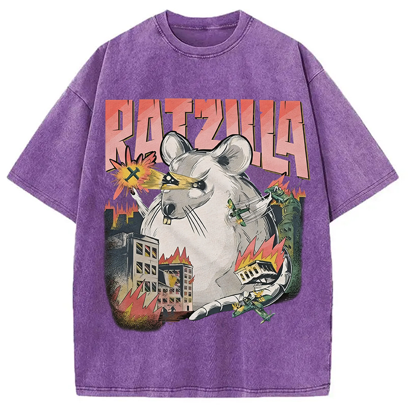 Tokyocanvas Funny RATZILLA Washed T-Shirt