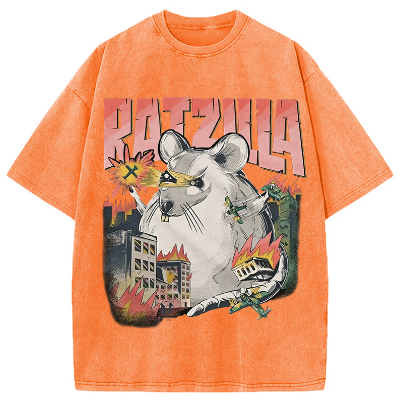 Tokyocanvas Funny RATZILLA Washed T-Shirt