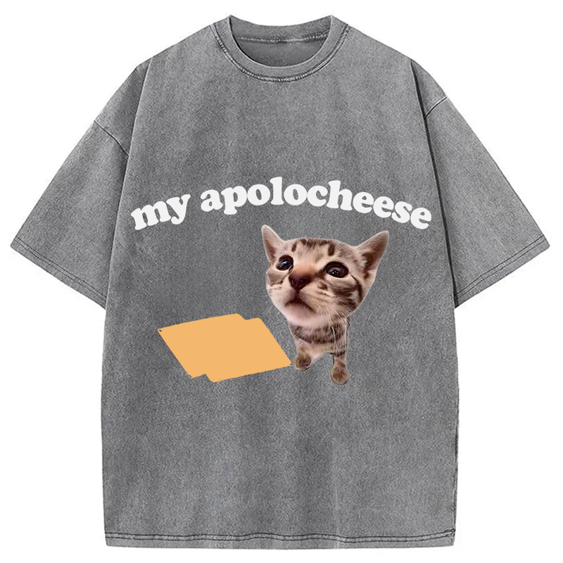 Tokyocanvas My Apolocheese Funny Cat Meme Washed T-Shirt