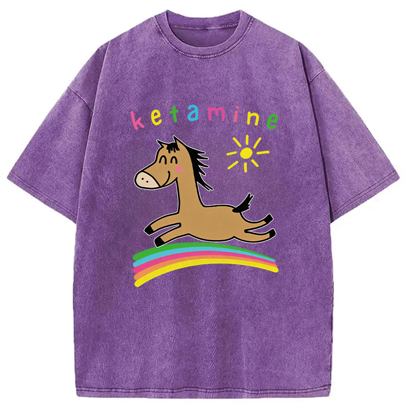 Tokyocanvas Funny Ketamine Cute Trippy Horse Washed T-Shirt