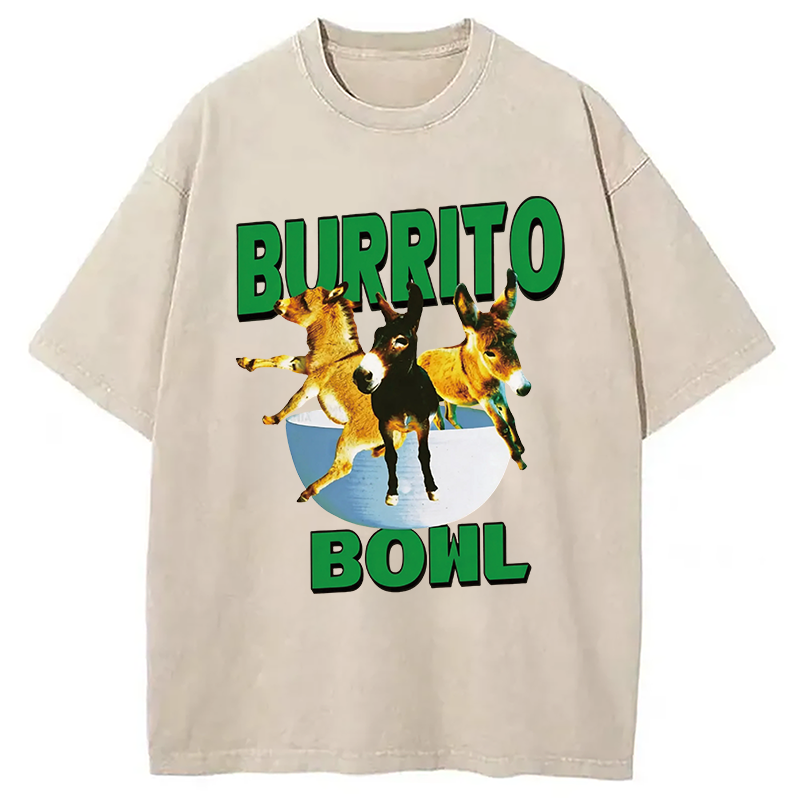 Tokyocanvas Burrito Bowl Donkey Funny Meme Washed T-Shirt