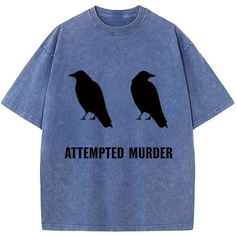 Tokyocanvas Attempted Murder of Crows Funny Washed T-Shirt