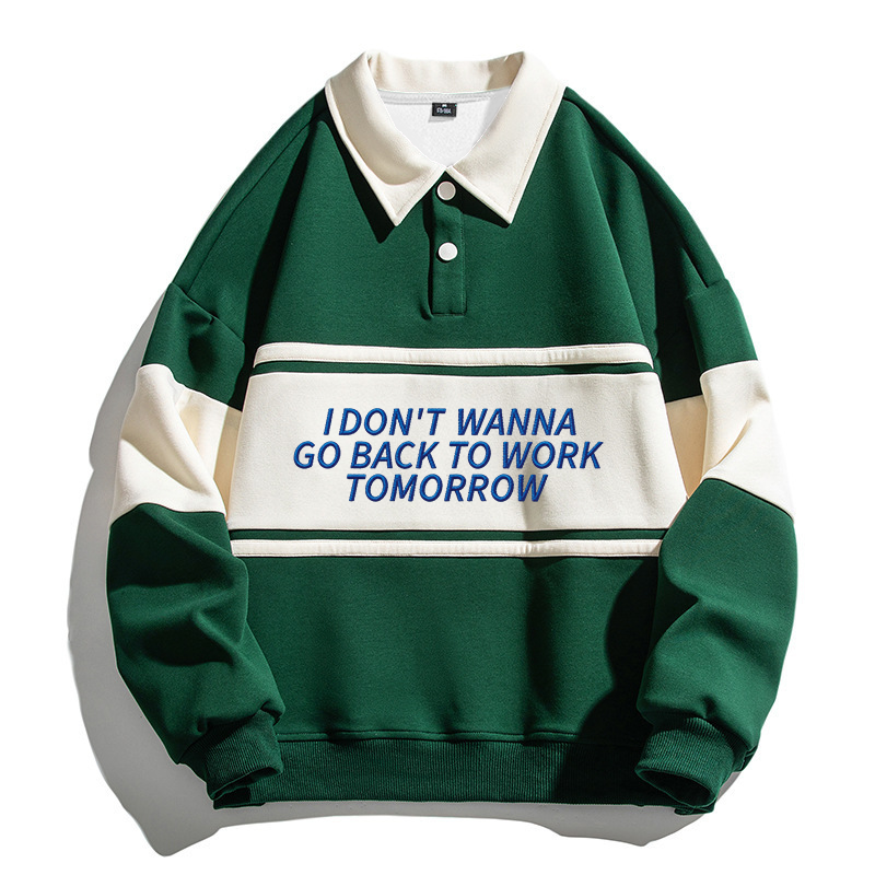 Tokyocanvas Don't Want Work Polo Embroidered Sweatshirt