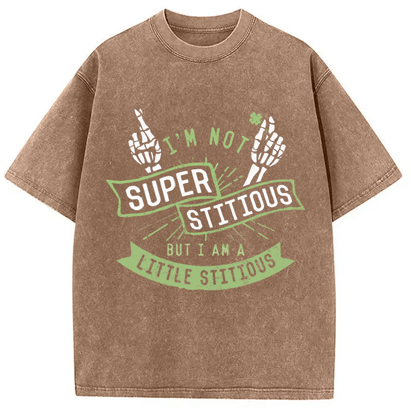 Tokyocanvas I'm Not Superstitious, But I Am A Little Stitious Washed T-Shirt