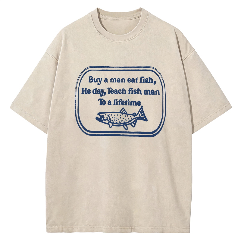 Tokyocanvas Teach fish man To a lifetime Washed T-Shirt