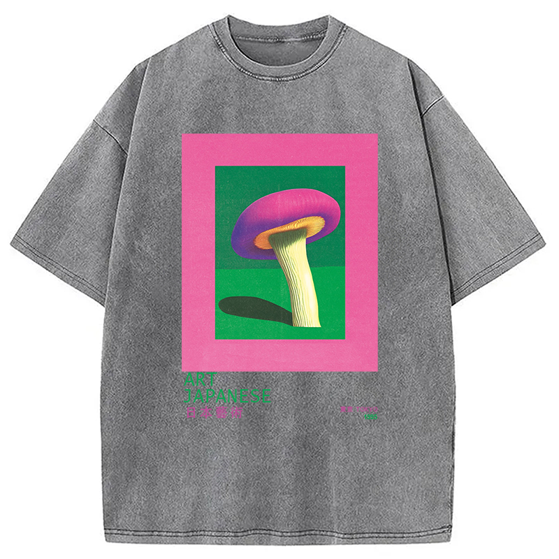 Tokyocanvas Japanese Art Pink Mushroom Vintage Washed T-Shirt