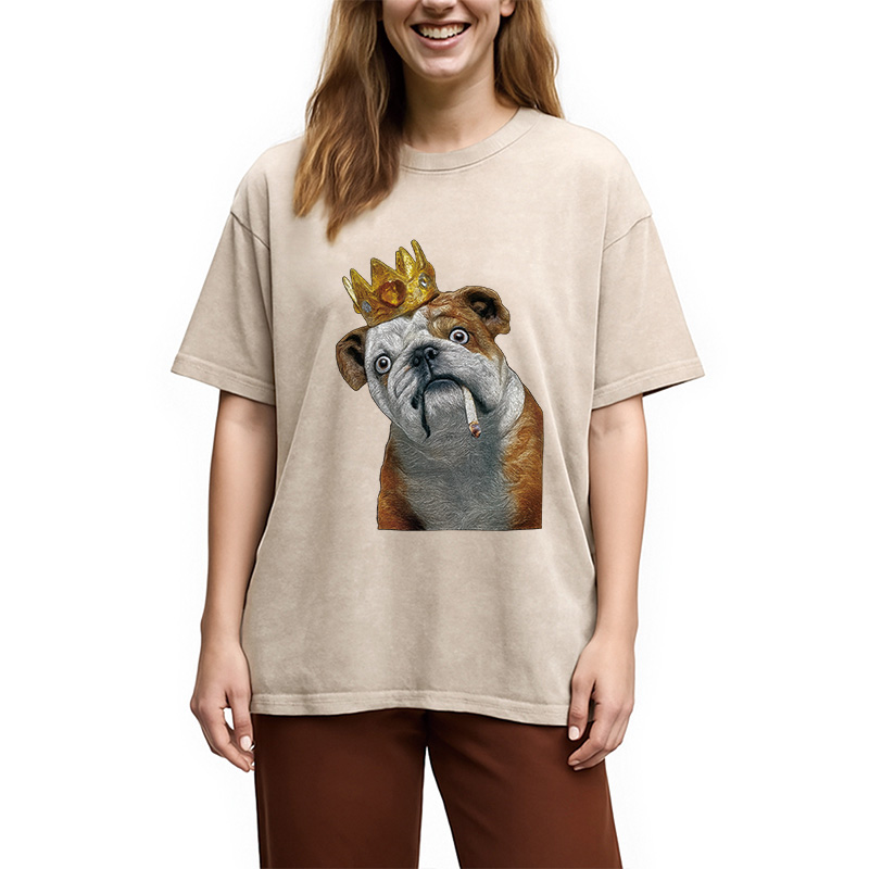 Tokyocanvas King Dog Smoking Washed T-Shirt