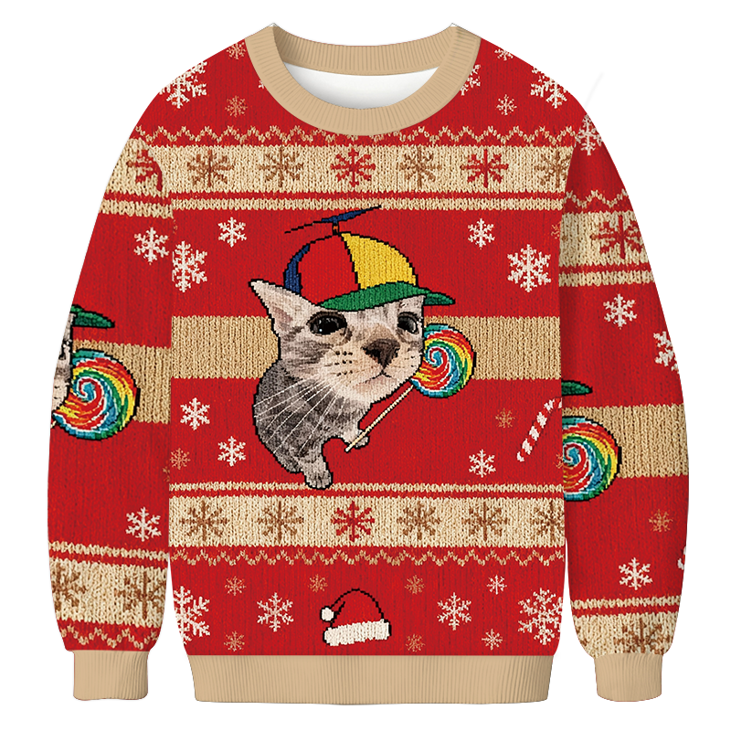 Tokyocanvas Cat With Lollipop And Hat Christmas Ugly Sweatshirt