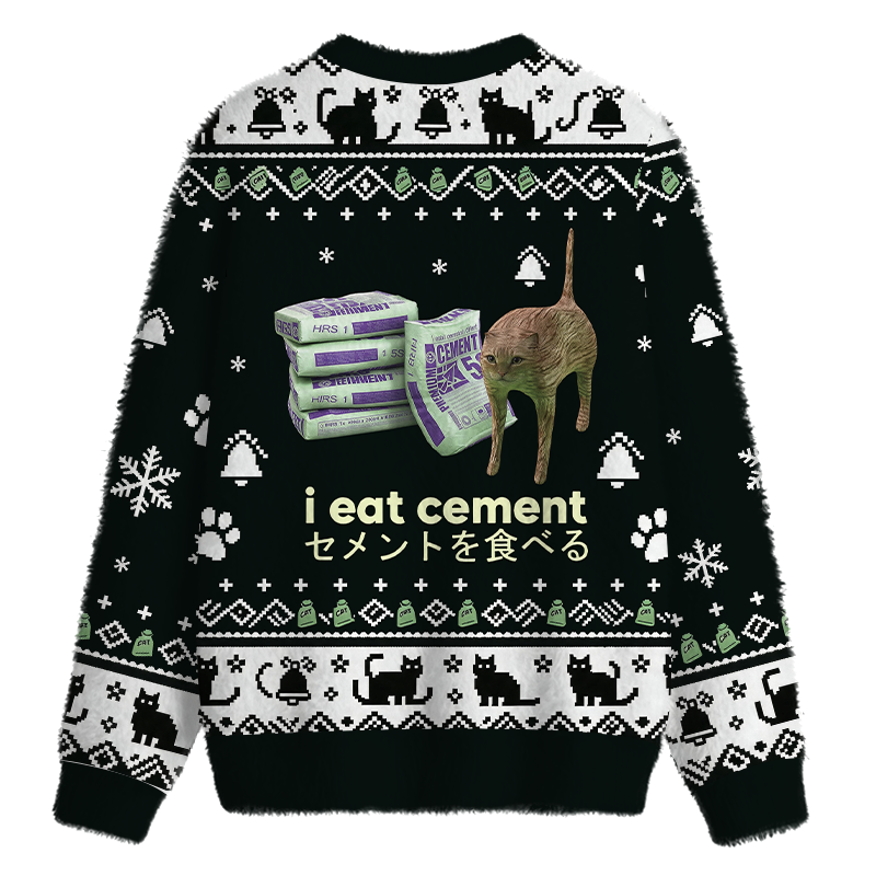 Tokyocanvas Funny Internet Cement Cat Black Fuzzy Christmas Ugly Sweatshirt