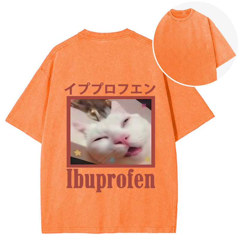 Tokyocanvas Ibuprofen Meme Cat Back Washed T-Shirt