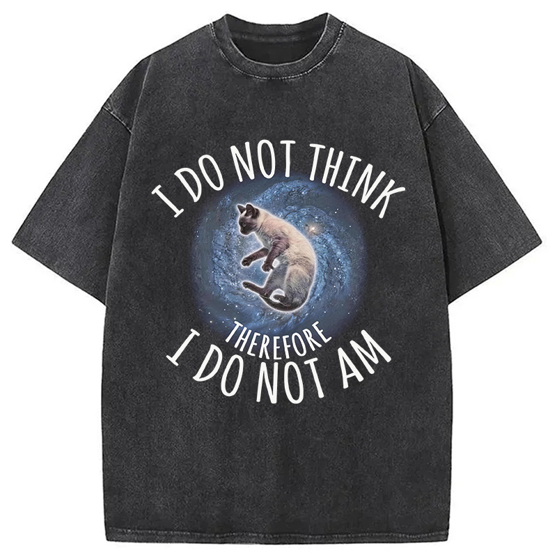 Tokyocanvas I Do Not Think Therefore I Do Not Am Cat Washed T-Shirt