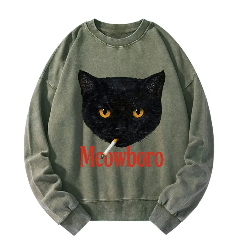 Tokyocanvas Smoking Black Cat Vintage Washed Sweatshirt