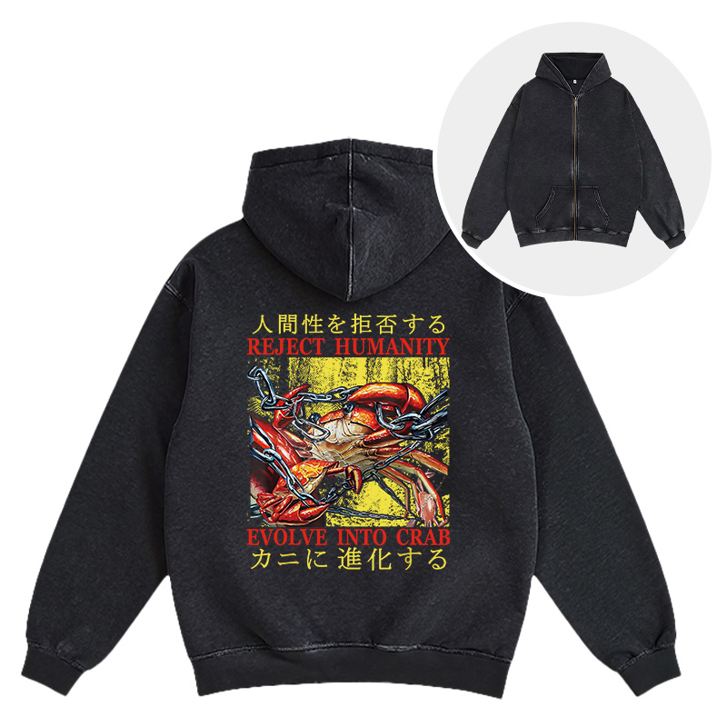 Tokyocanvas Japanese Funny Crab Meme Washed Zip Hoodie