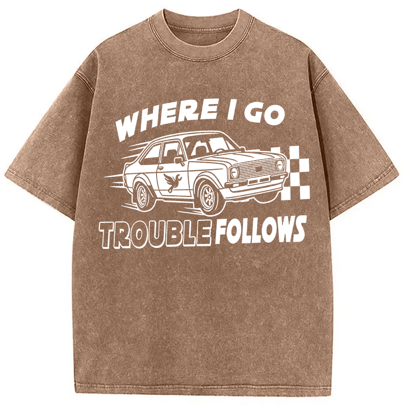 Tokyocanvas Where I Go Trouble Follows Washed T-Shirt