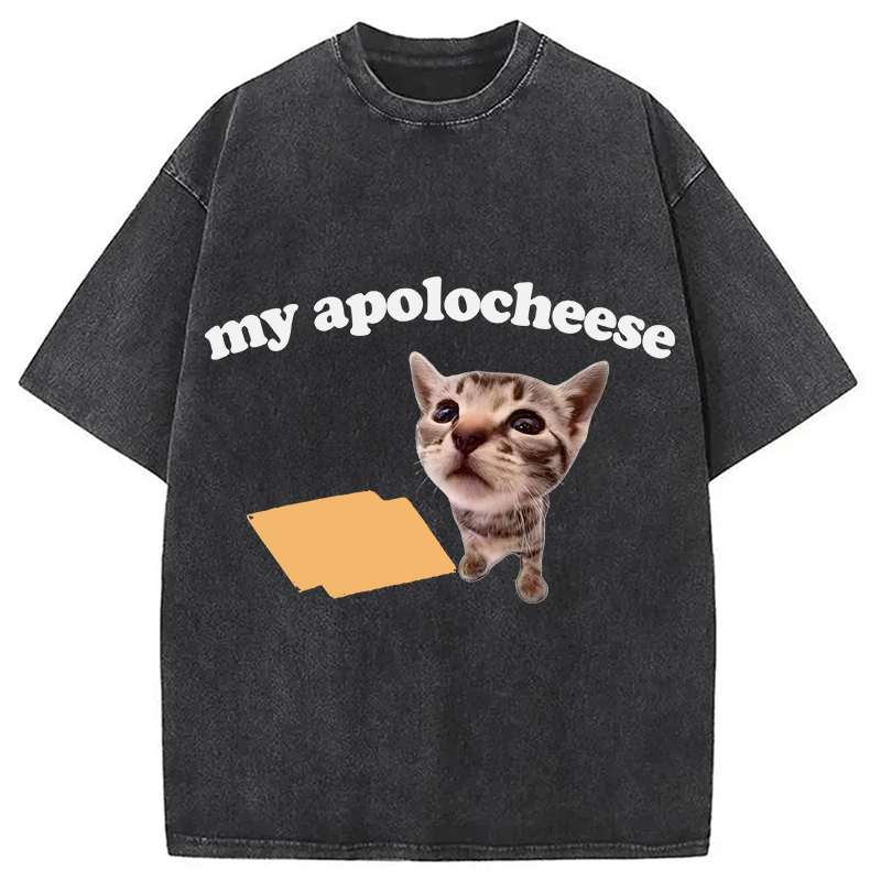 Tokyocanvas My Apolocheese Funny Cat Meme Washed T-Shirt