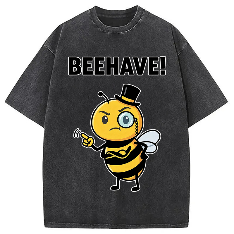 Tokyocanvas Beehave! Funny Bee Washed T-Shirt