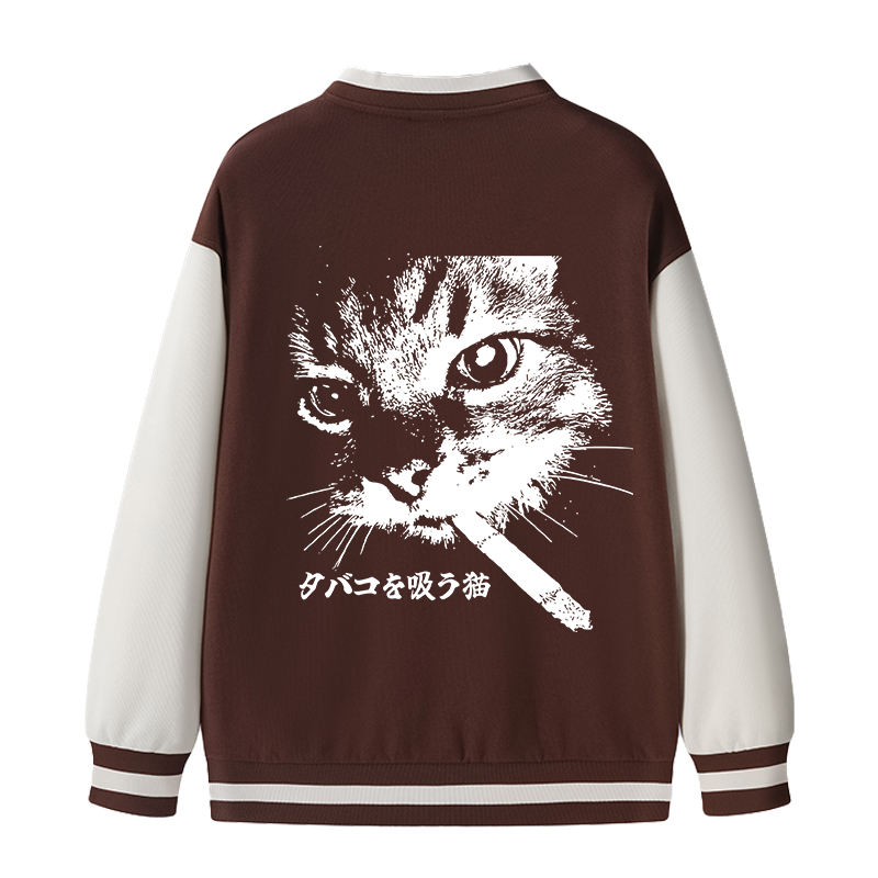 Tokyocanvas Retro Cat Smoking Varsity Jacket