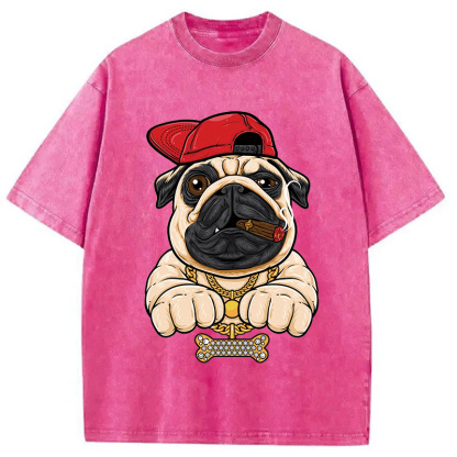 Tokyocanvas Pug hiphop Washed T-Shirt