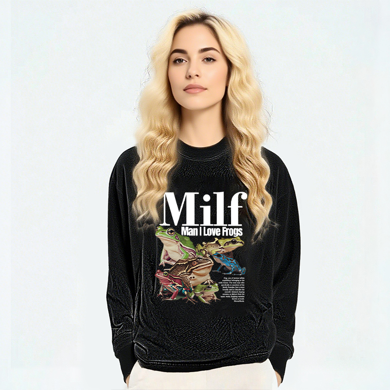 Tokyocanvas Man I Love Frogs Meme Long Sleeve Washed T-Shirt