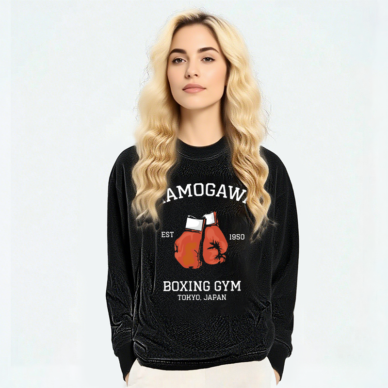 Tokyocanvas Retro Boxing Gloves Manga Anime Long Sleeve Washed T-Shirt