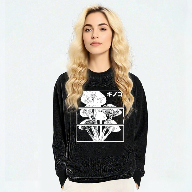 Tokyocanvas Japanese Mushrooms Long Sleeve Washed T-Shirt