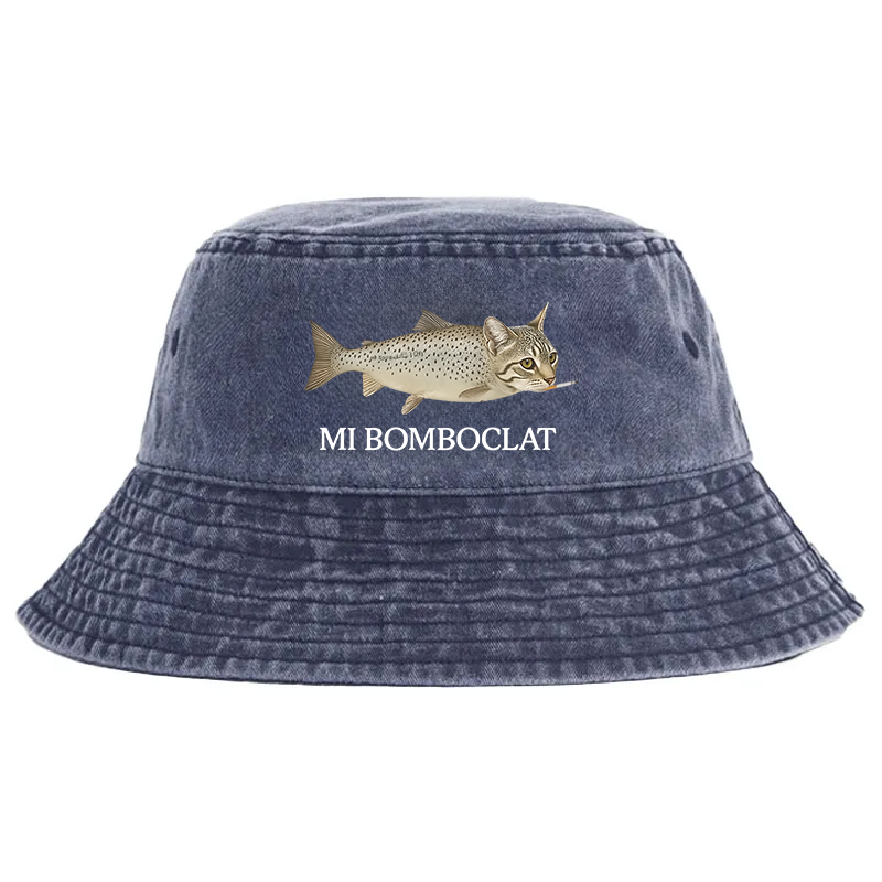Tokyocanvas Bomboclat Fish Cat Meme Washed Bucket Hat