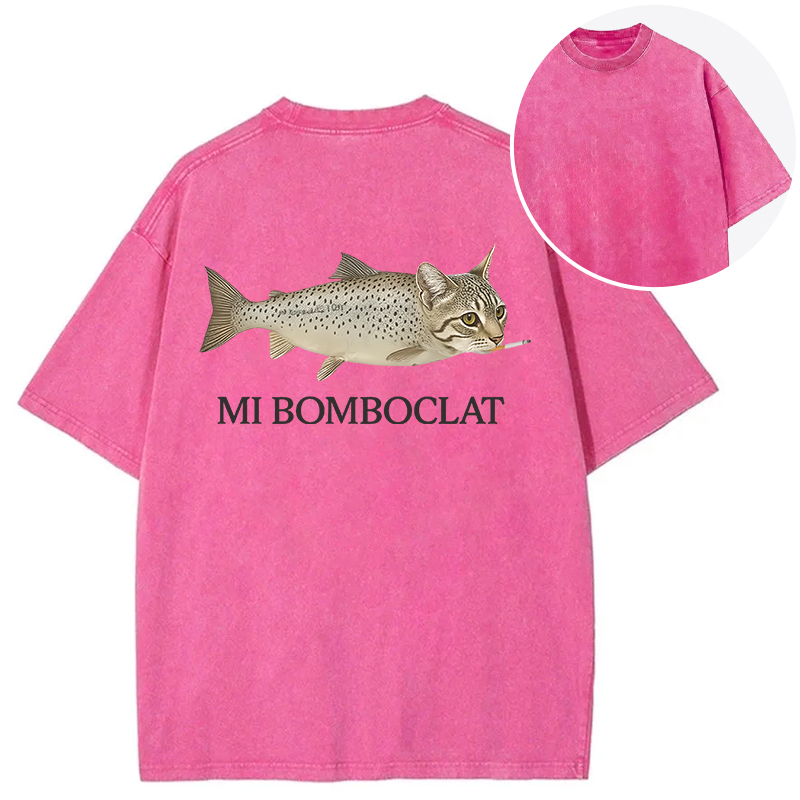 Tokyocanvas Bomboclat Fish Cat Meme Back Washed T-Shirt