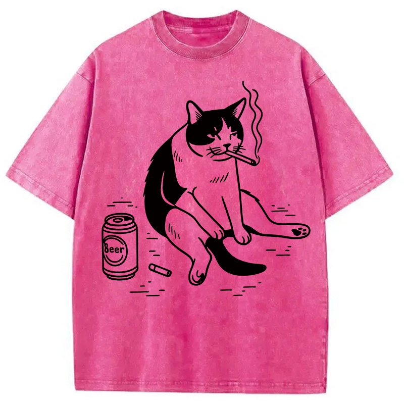 Tokyocanvas Cigarette Cat Washed T-Shirt
