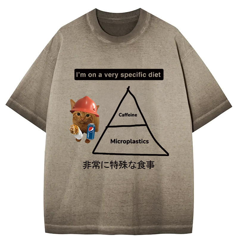 Tokyocanvas A Very Specific Diet Cat Meme Gradient Washed T-Shirt