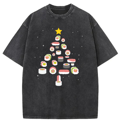 Tokyocanvas Sushi Christmas Tree Washed T-Shirt