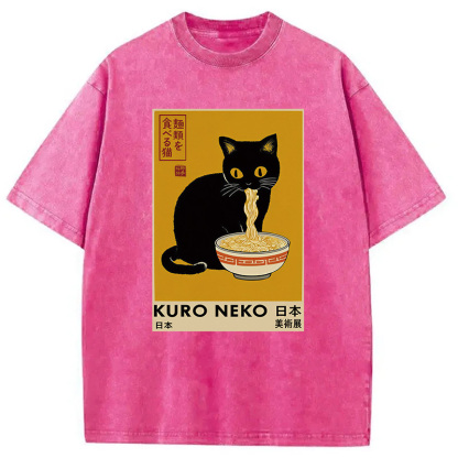 Tokyocanvas Kuro Neko Ramen Washed T-Shirt