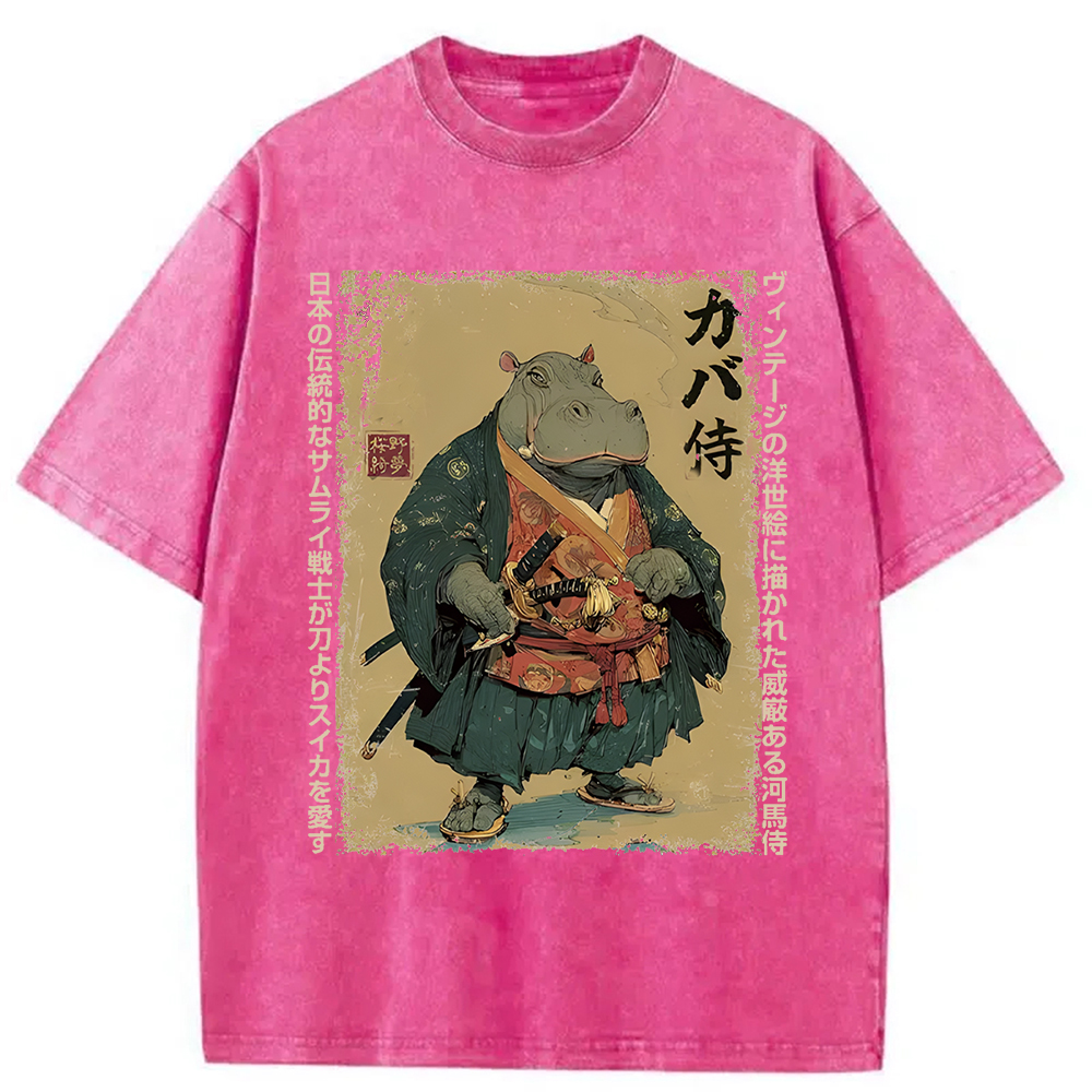 Tokyocanvas Samurai Hippo: Slicer of Melons Washed T-Shirt