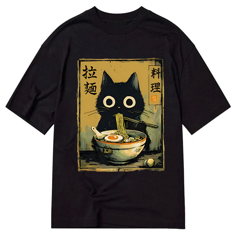 Tokyocanvas Cute Black Cat Eating Ramen Classic T-Shirt