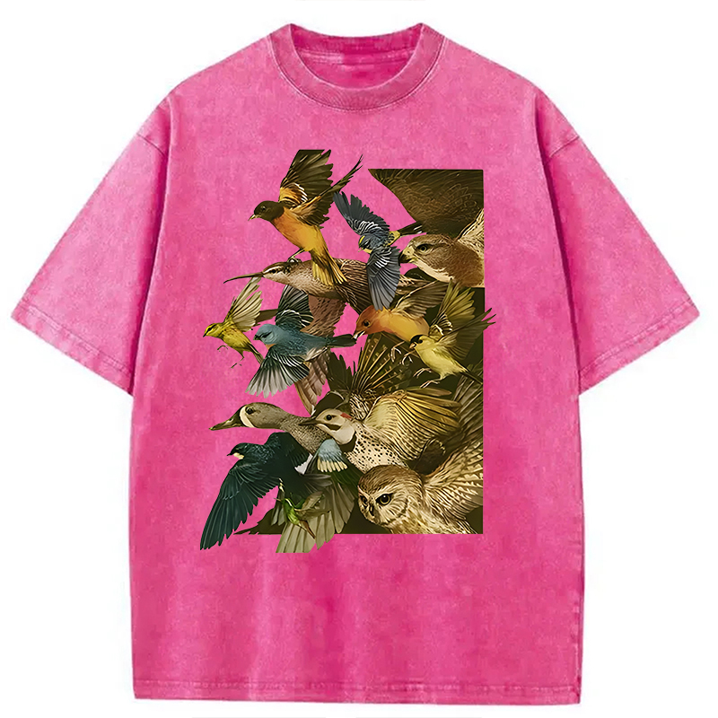 Tokyocanvas Flock Of Flying Birds Washed T-Shirt