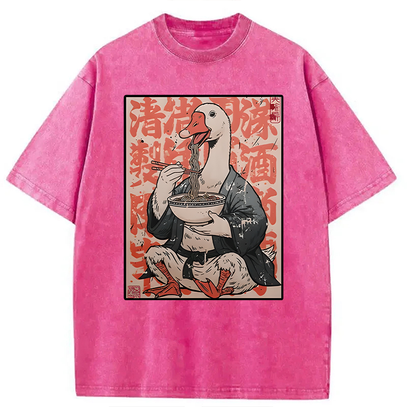 Tokyocanvas Duck Samurai Eats Ramen Washed T-Shirt