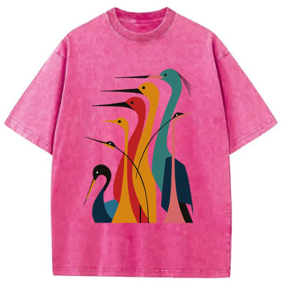 Tokyocanvas Various Types Of Cranes Washed T-Shirt